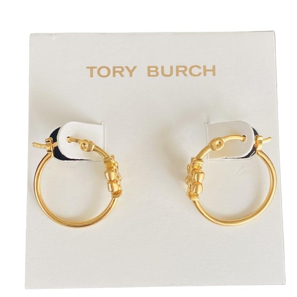 NEW Tory Burch Small Eleanor Hoop Logo Earrings in Gold or Silver - Picture 6 of 12